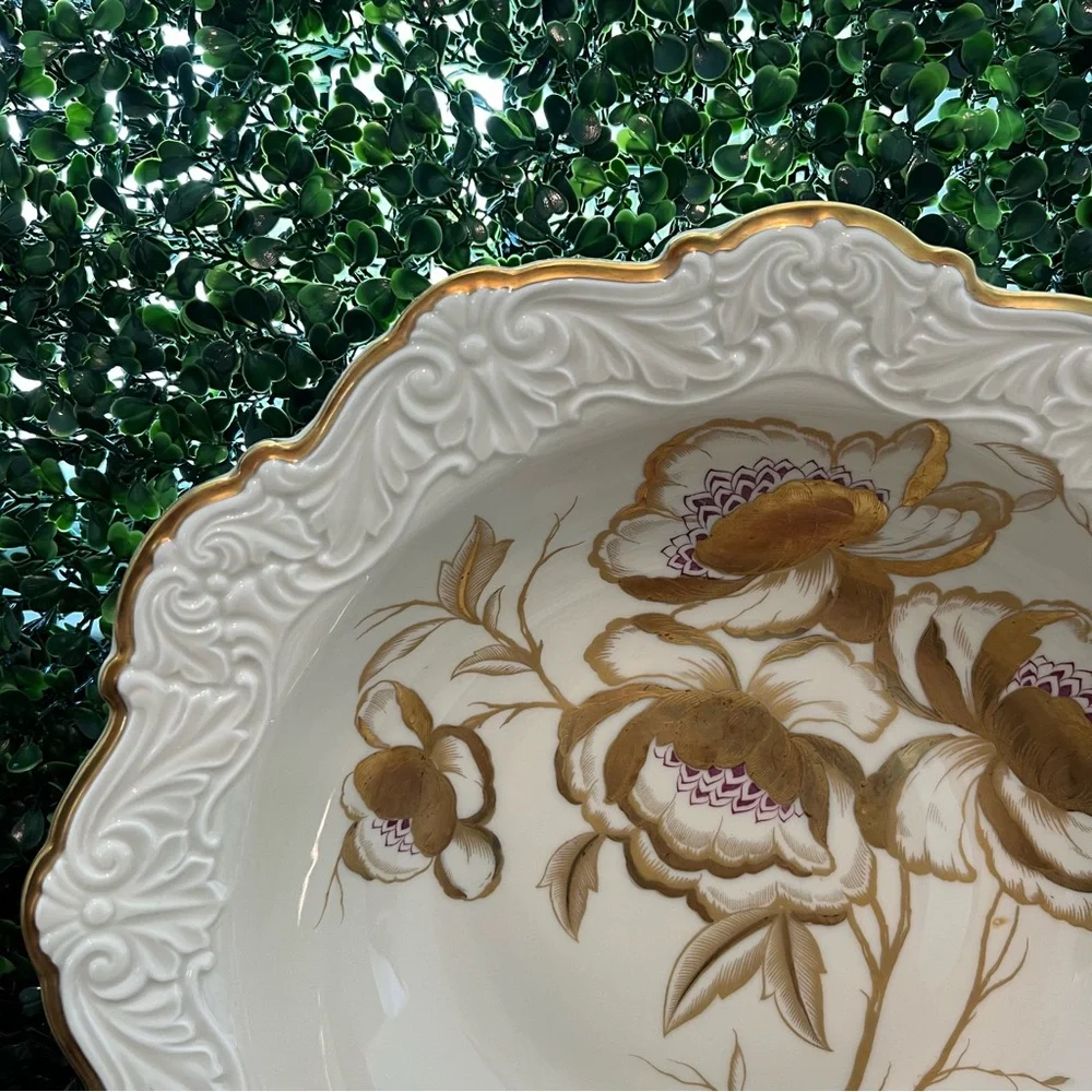 Vintage Weimar Sabine Floral Porcelain Serving Bowl Plate Gold Trim Handmade